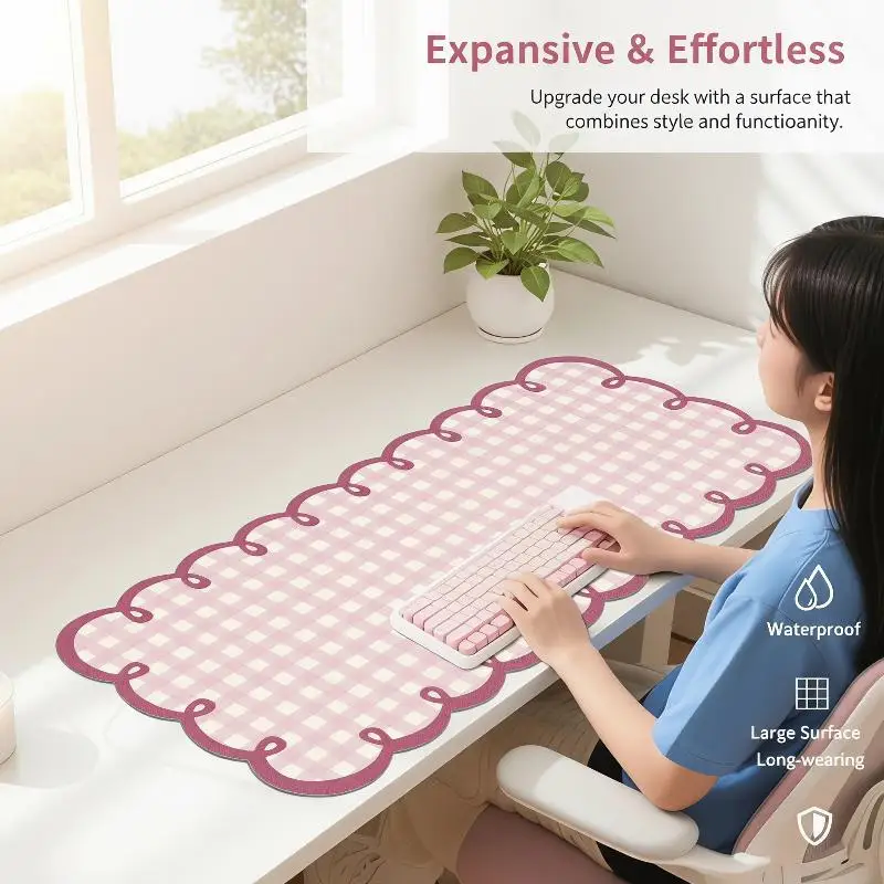 Checkered Mouse Pad Large Anti-Fray Stylish Pink Blue Mouse Mat for Teen Gamers Dorm Office Laptop Desktop Use