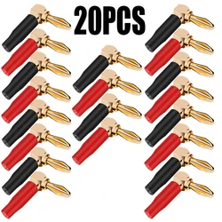 20 peças plugue de alto-falante banana conectores de banana de 90 graus em forma de l ângulo reto concha de plástico macio 4mm vermelho preto para áudio e vídeo