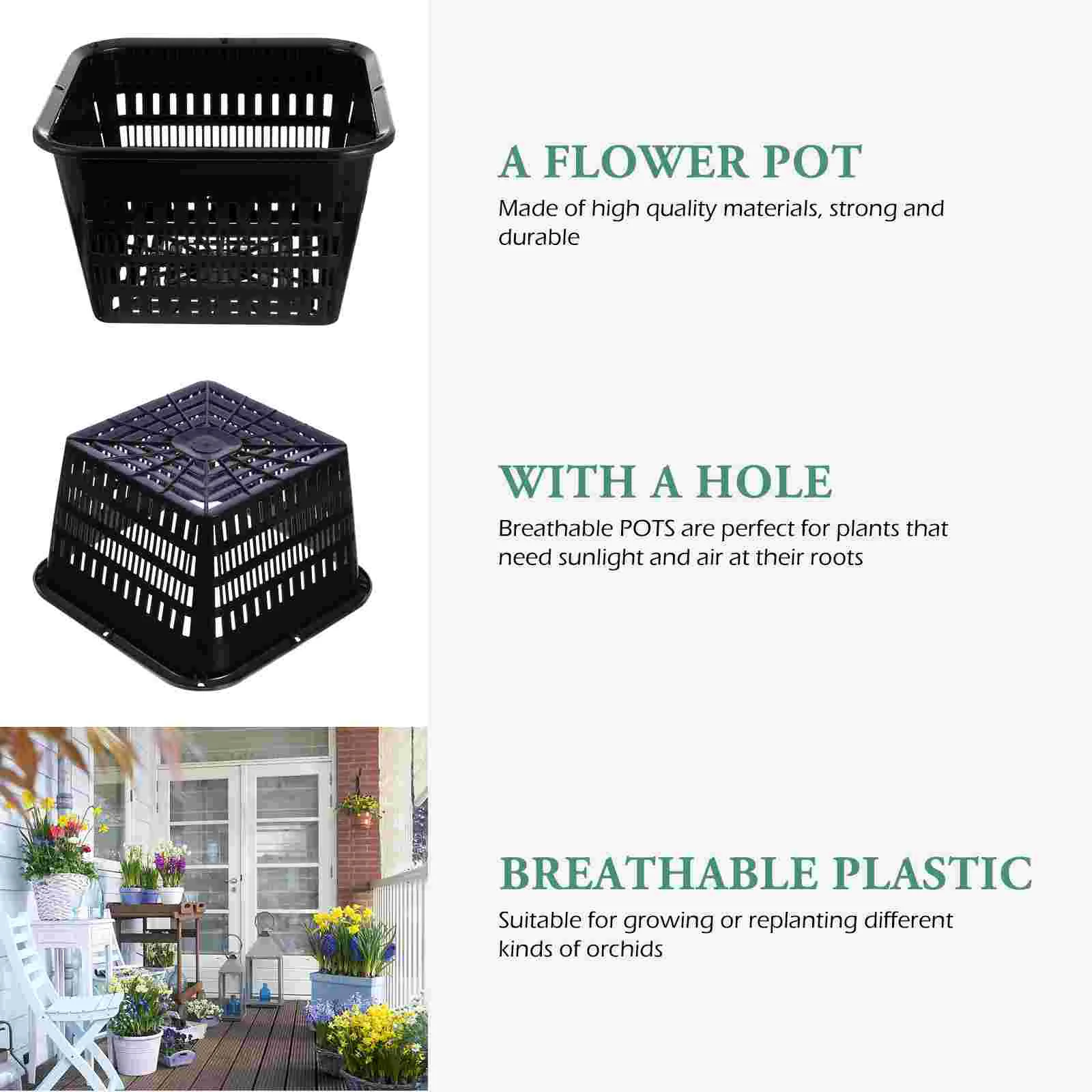 Hemoton Hydroponic Planter Orchid Pots Set Plastic Planter Succulent Flower Pots Indoor Outdoor Plants Black Pots