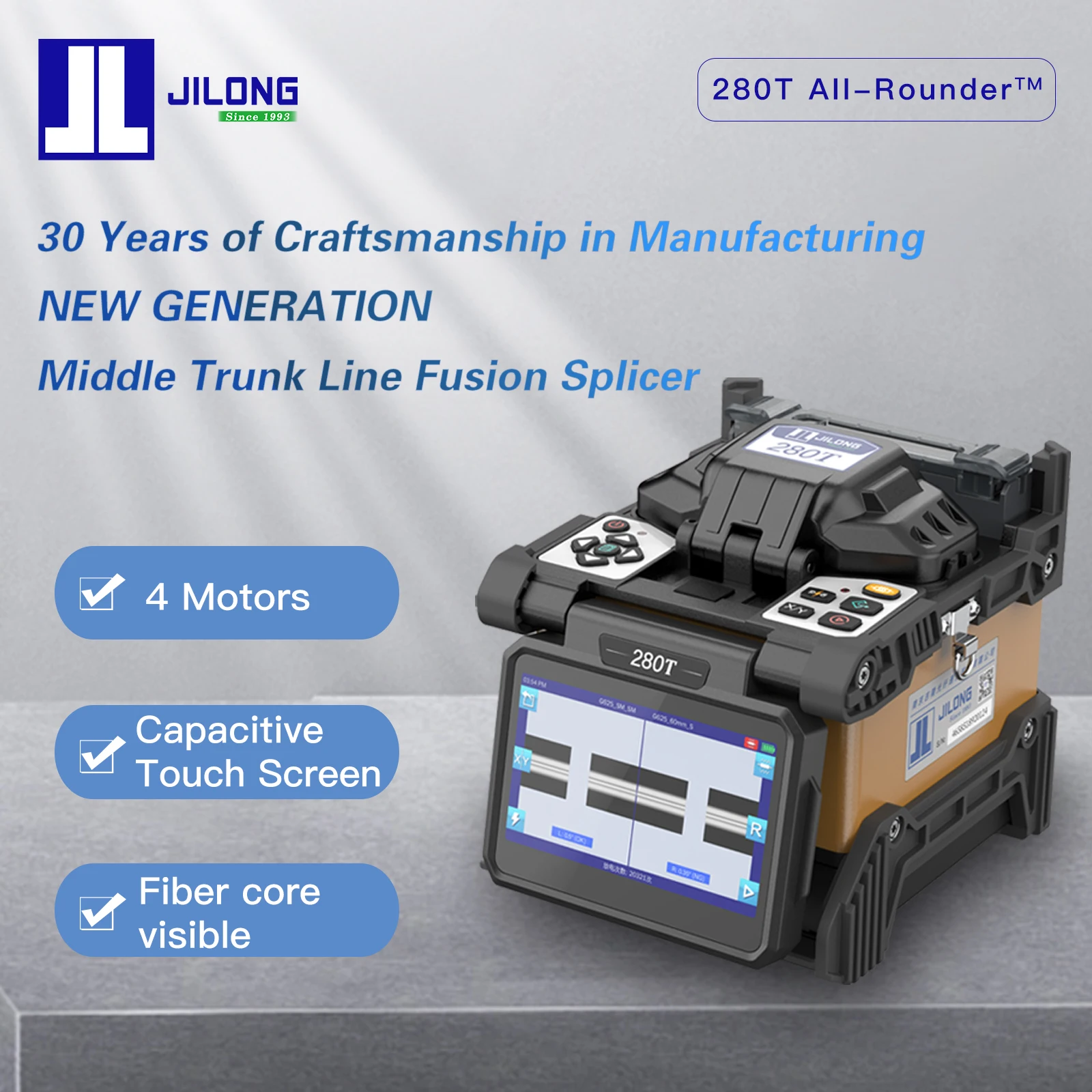 JILONG 280T Fiber Optic Fusion Splicer , 4.3 inch Touch Screen Display , 8s Splice , 18s Heat , with High Standard Accessories