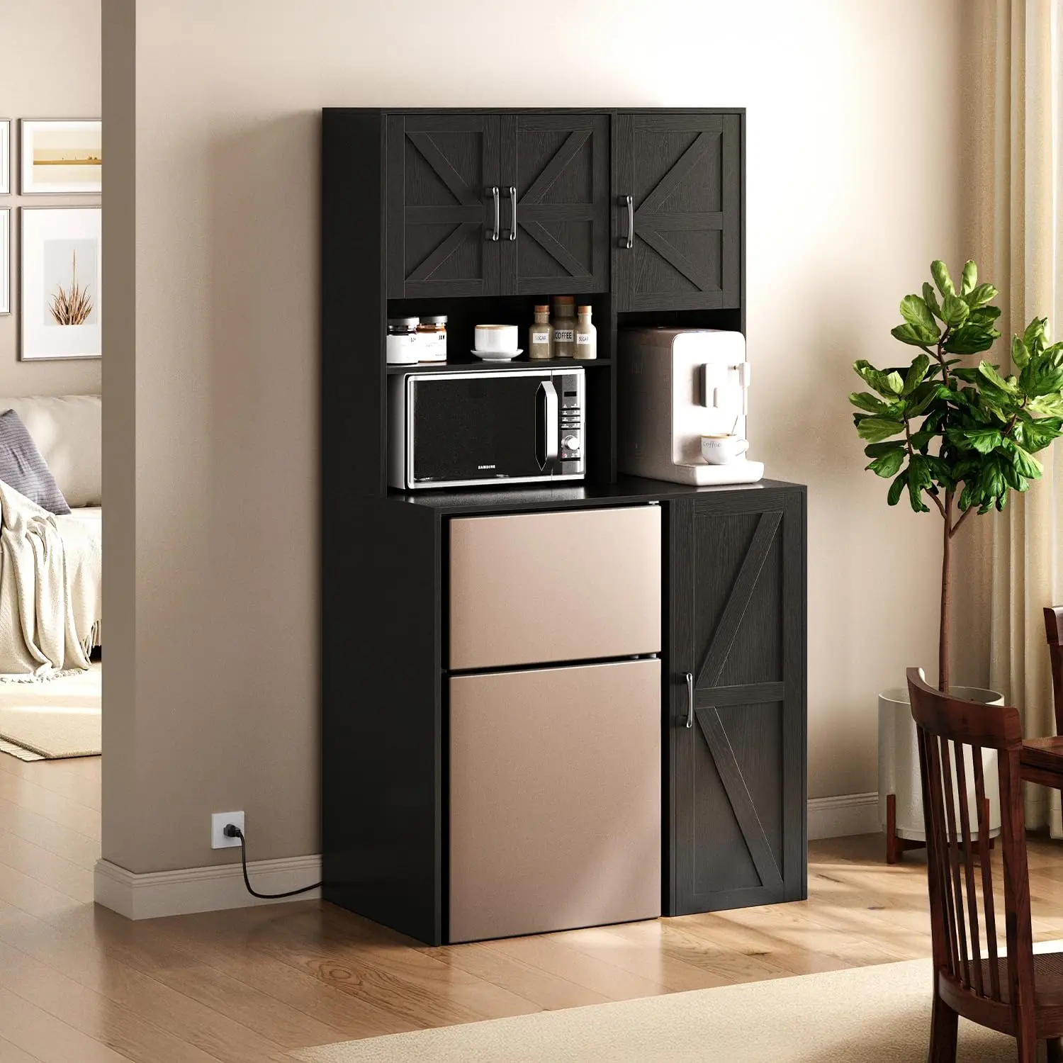 Mini Fridge Cabinet Coffee Bar Stand with Outlet Storage Microwave Shelf Beverage Station for Kitchen Dorm Office, Customized