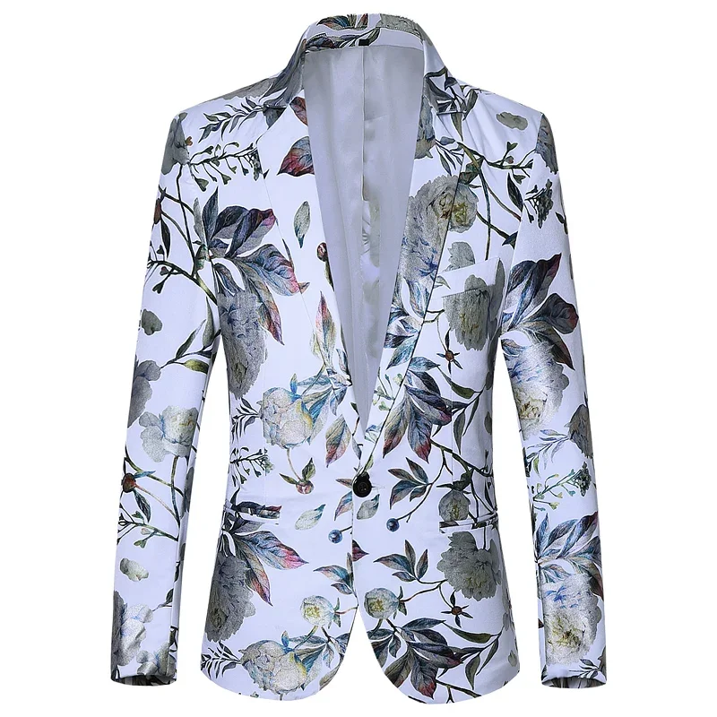 New in Suits Blazers Blazer Coat Men Floral Print Navy Black White Fatos Masculinos Modernos Vintage Mens Blazer Luxe Homme 6XL