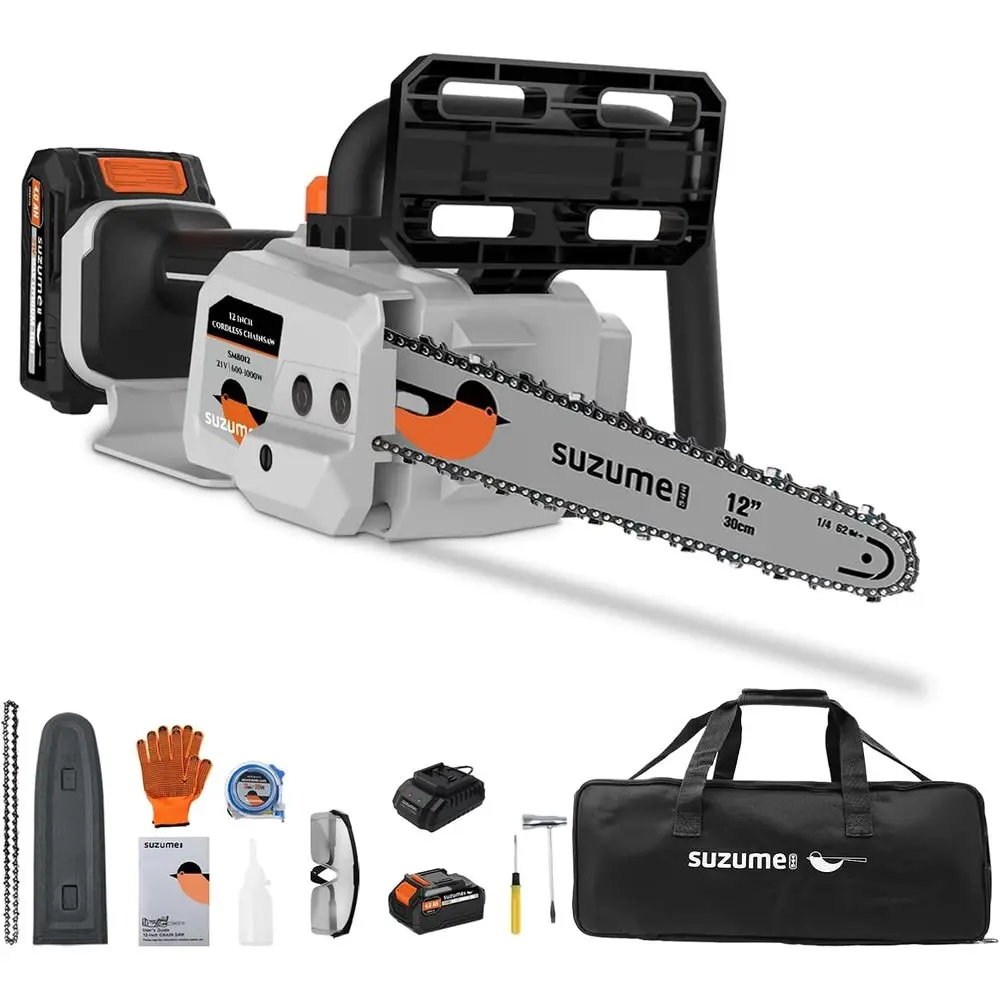 

Аккумуляторная бензопила, 12 дюймов, 21 В, 2x4,0 Ач, 2 цепи, электрическая цепная пила, аккумуляторная с мощной резьбой 33 фута/с, автоматическое змаивание