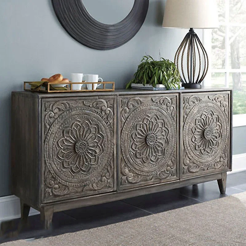 

ls 42French antique old side cabinet carved solid oak retro TV foyer entrance locker