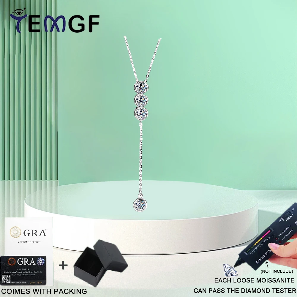 

TEMGF S925 Silver Tassels Necklace 3mm/5mm Moissanite Inlay Pendant for Women Fashion Elegant Fine Jewelry Birthday Gifts