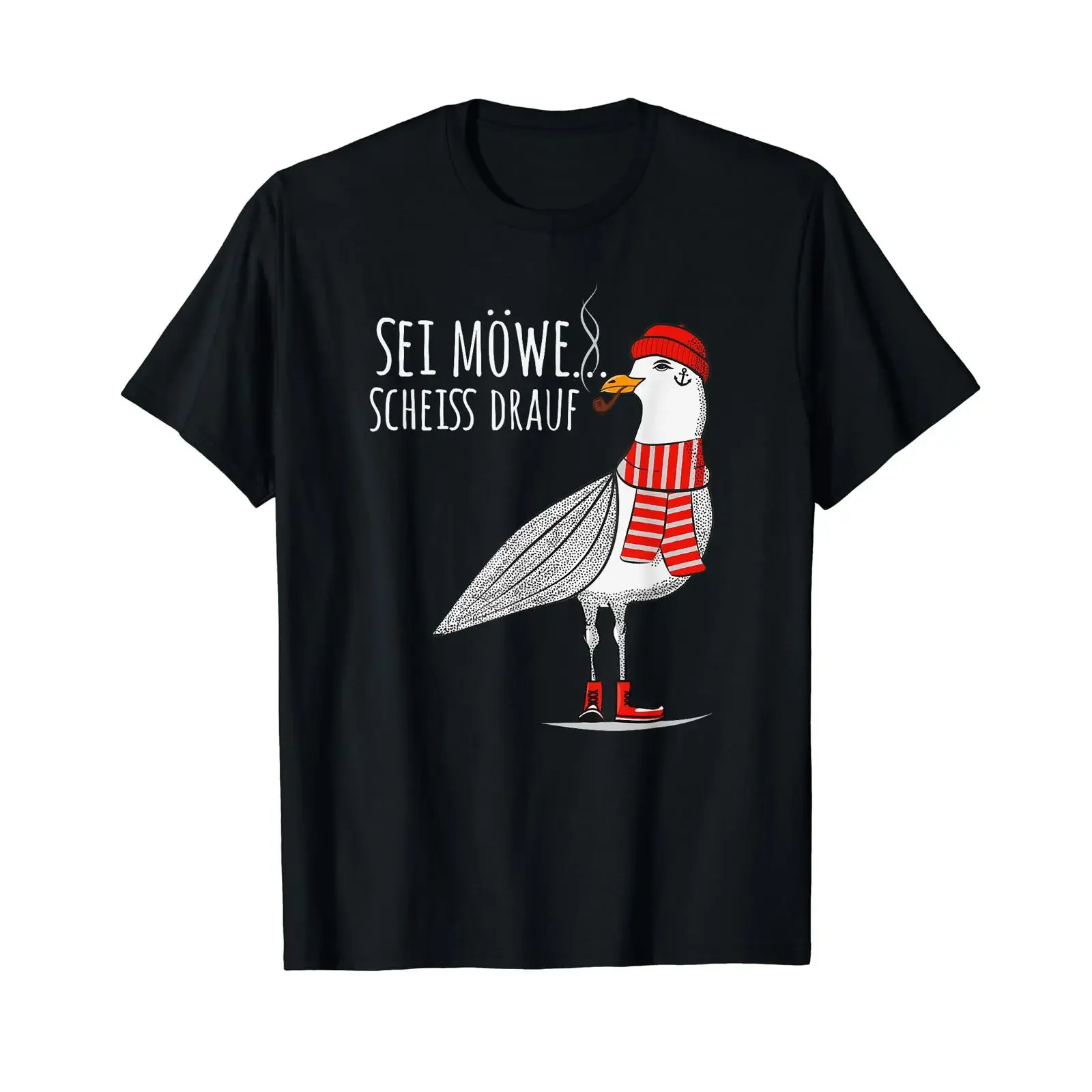 Men's T Shirt with German Text Sei Möwe Scheiß drauf Seagull and North Sea vintage Washed Top For Everyday Wear Soft Breathable