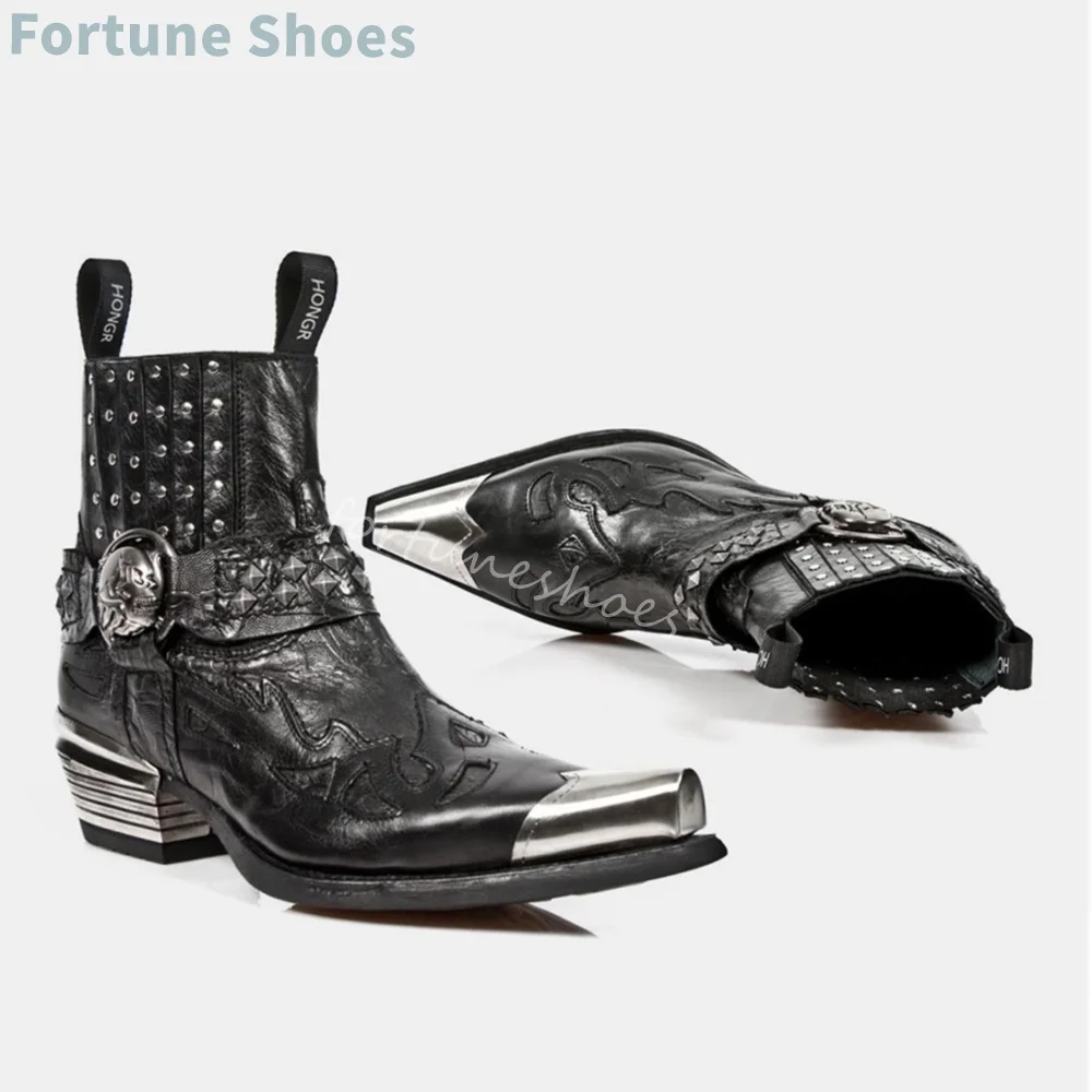 

Western Cowboy Boots for Women Retro Metal Short Boots Niche Design Men's Shoes Trendy Riding Shoes Heightened Chelsea Boots