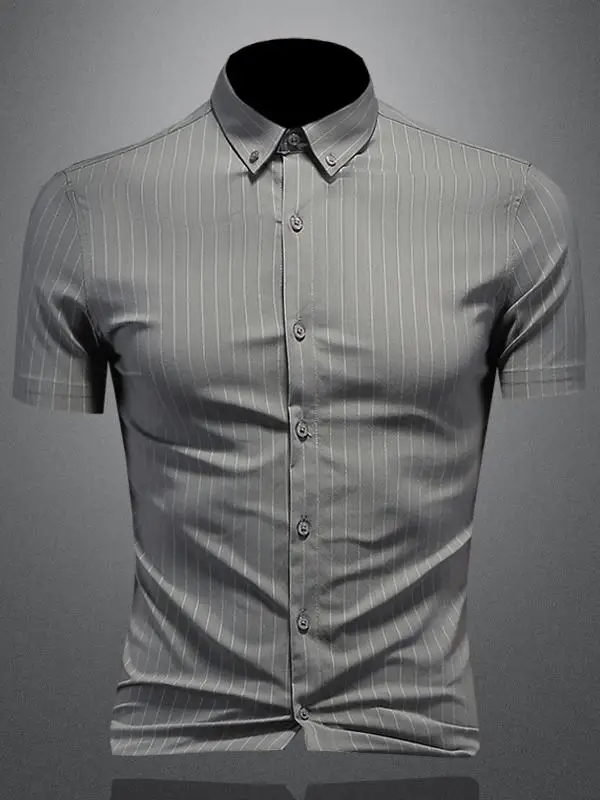 

Men's Summer New Sle Slim Fit Striped irt Casual Thin f Sve Breathable Elastic Busin Casual Faion ort Sve