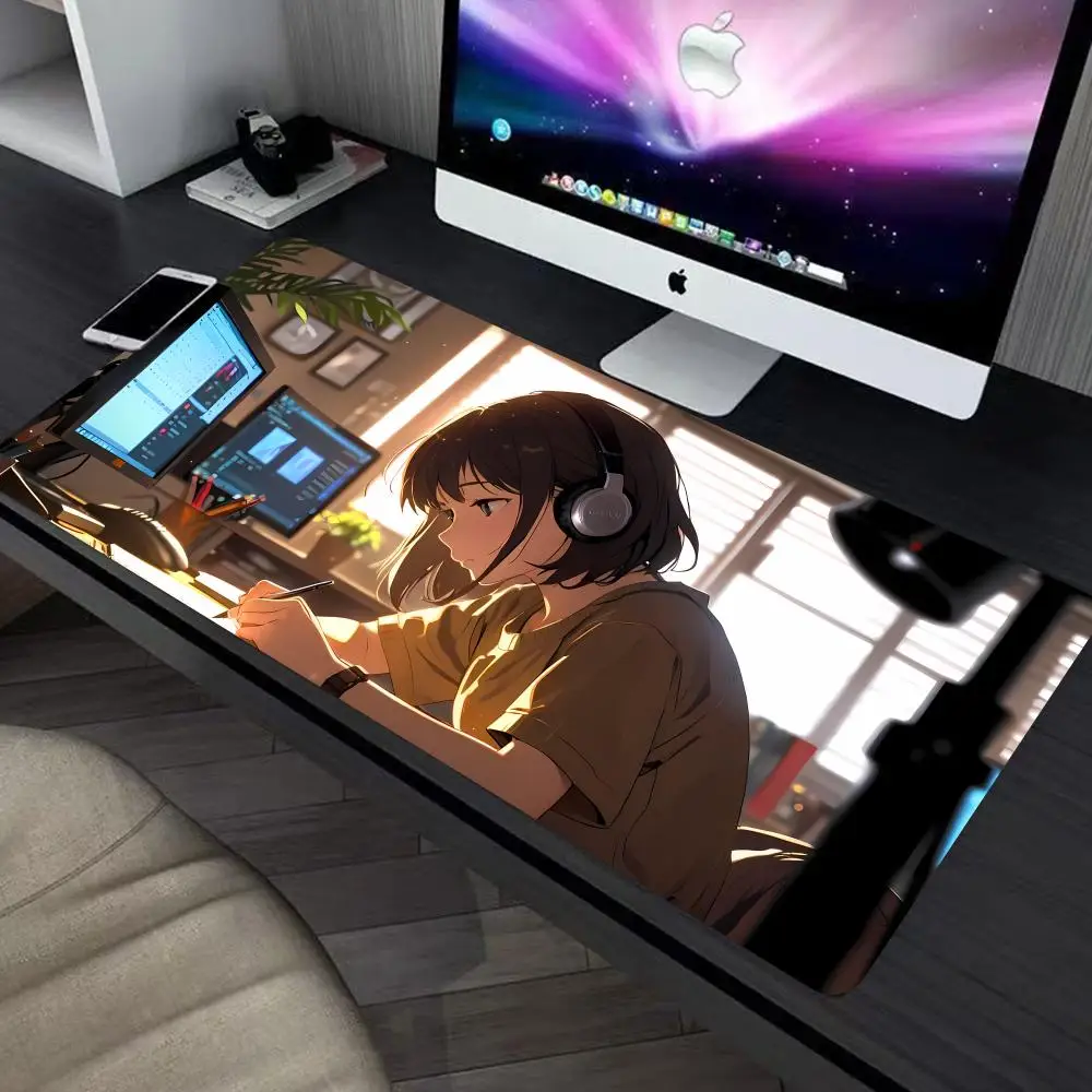 

An Anime Girl Wearing Headphones Mouse Pad large keyboard mouse desk pad non-slip rubber gaming mouse pad laptop mouse carpet