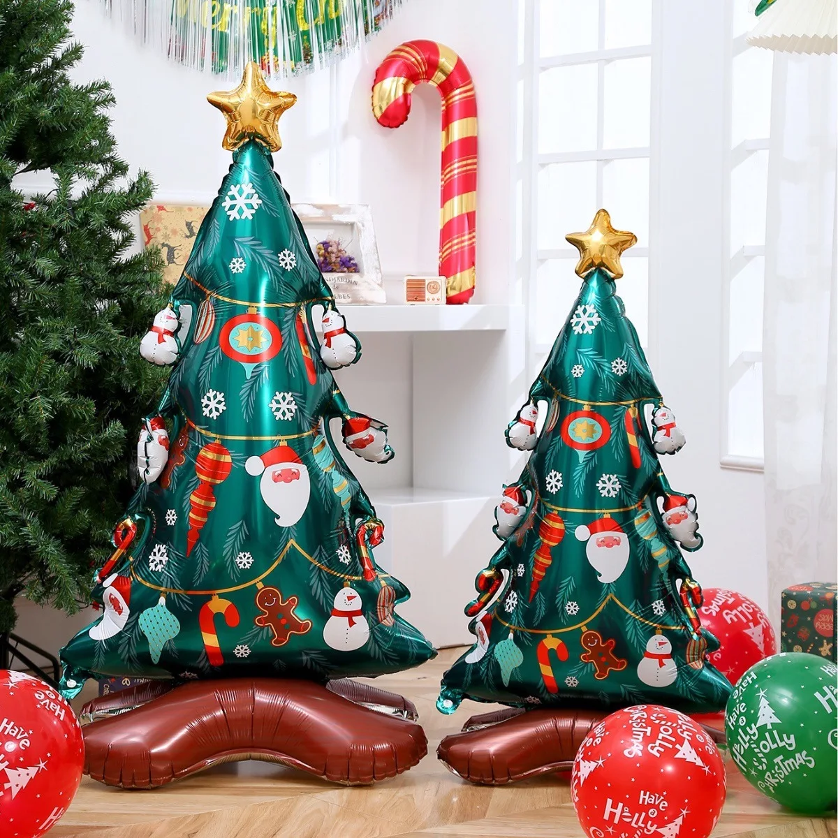 1 globo extra grande de tamaño mediano con forma de árbol de Navidad, fiesta temática de árbol de Navidad, decoración de árbol de Navidad interior