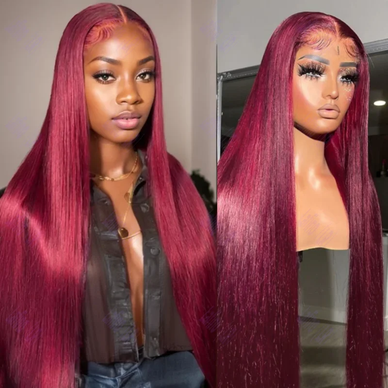 

Choice Burgundy 13x6 Straight Lace Frontal Brazilian Human Hair Wigs 100% For Women Preplucked Cheap Wigs On Sale Clearance