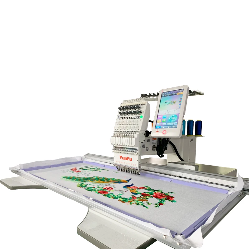 YUNFU Embroidery Machine Price Single Head 12 15 Nddeles Machine Big Area Size  for Hat Clothes Flat Embroidery
