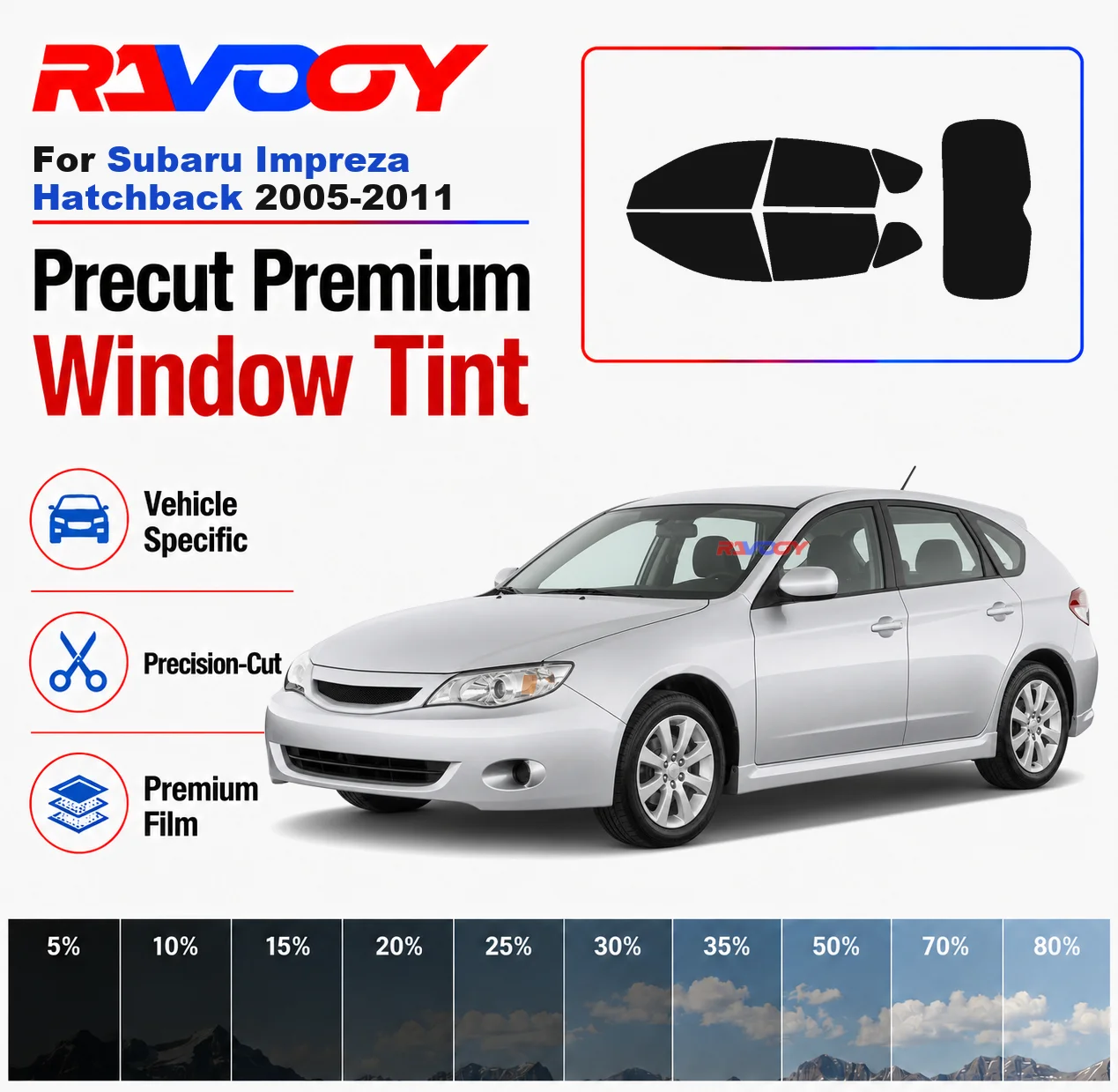 Premium Precut Window Tint Kit Front Rear Windows Rear Windshield For Subaru Impreza Hatch 2005-2011 Car Solar Nano Ceramic Film