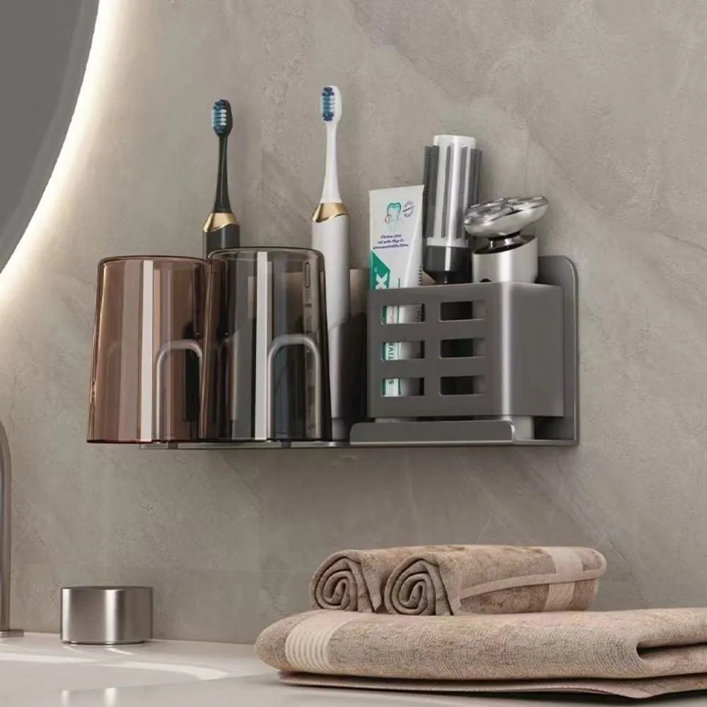 مقاوم للماء حامل فرشاة الأسنان الكهربائية متعددة الوظائف استنزاف معجون الأسنان تخزين الرف مقاوم للرطوبة ذاتية اللصق #1