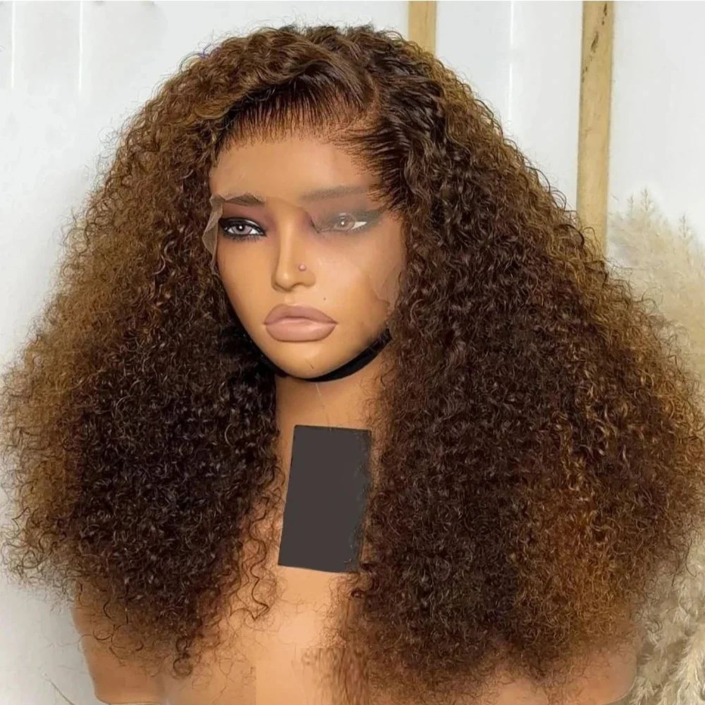 

Long 180Density Soft Brown 26Inch Kinky curly Preplucked Glueless Synthetic 13x4 Lace Front Wig Baby Hair Daily use