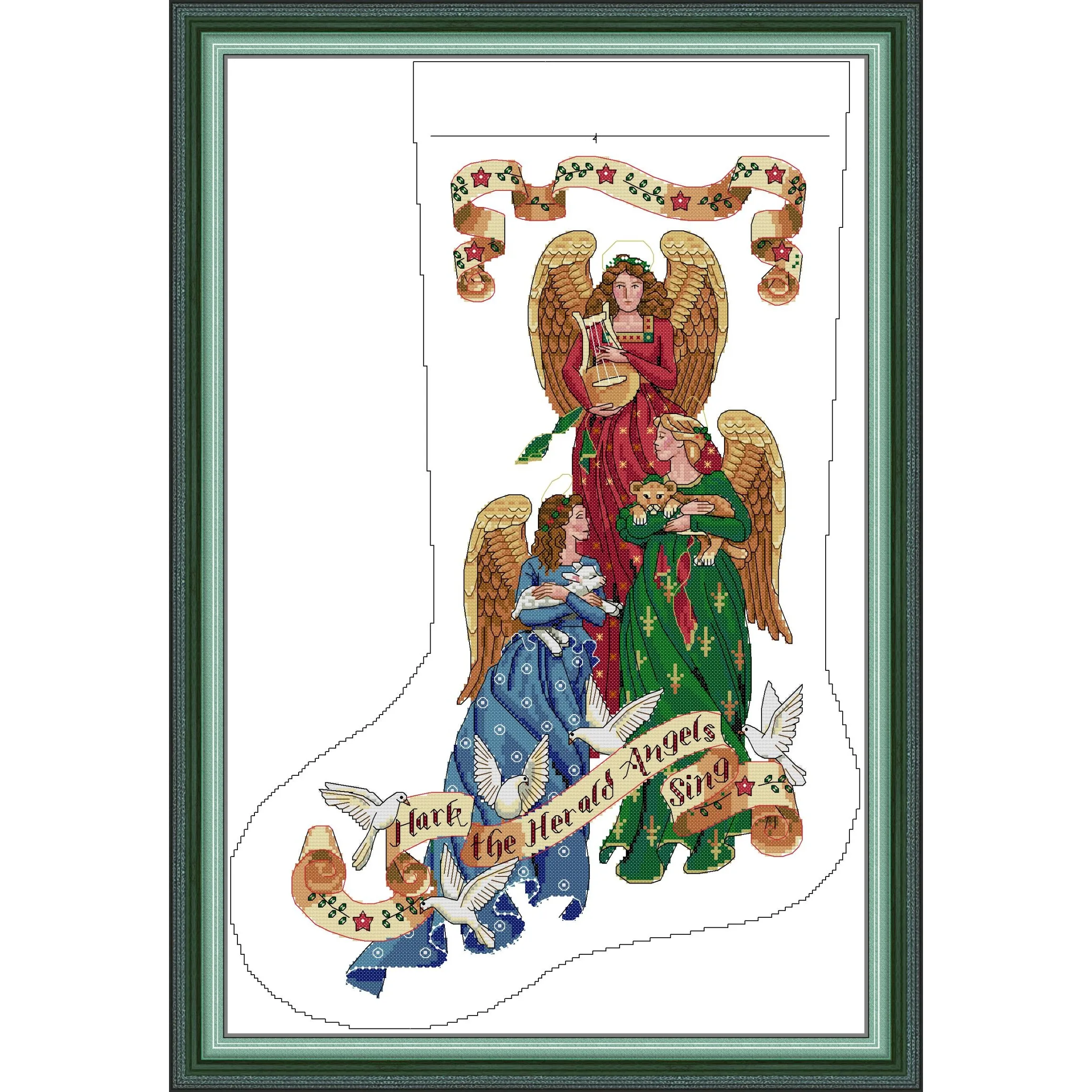 

Soulgift News Набор для вышивки крестом с предварительной печатью, штампованная ткань Аида с нитками DMC, набор для вышивания - чулок Herald Angels