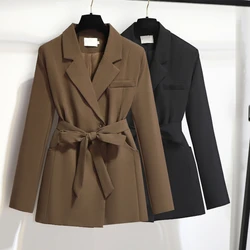 Office Ladu Solid Belt Suits Business Casual Formal Vintage Thick Blazers Autumn Winter Loose Commute Fashion Jacket Coats