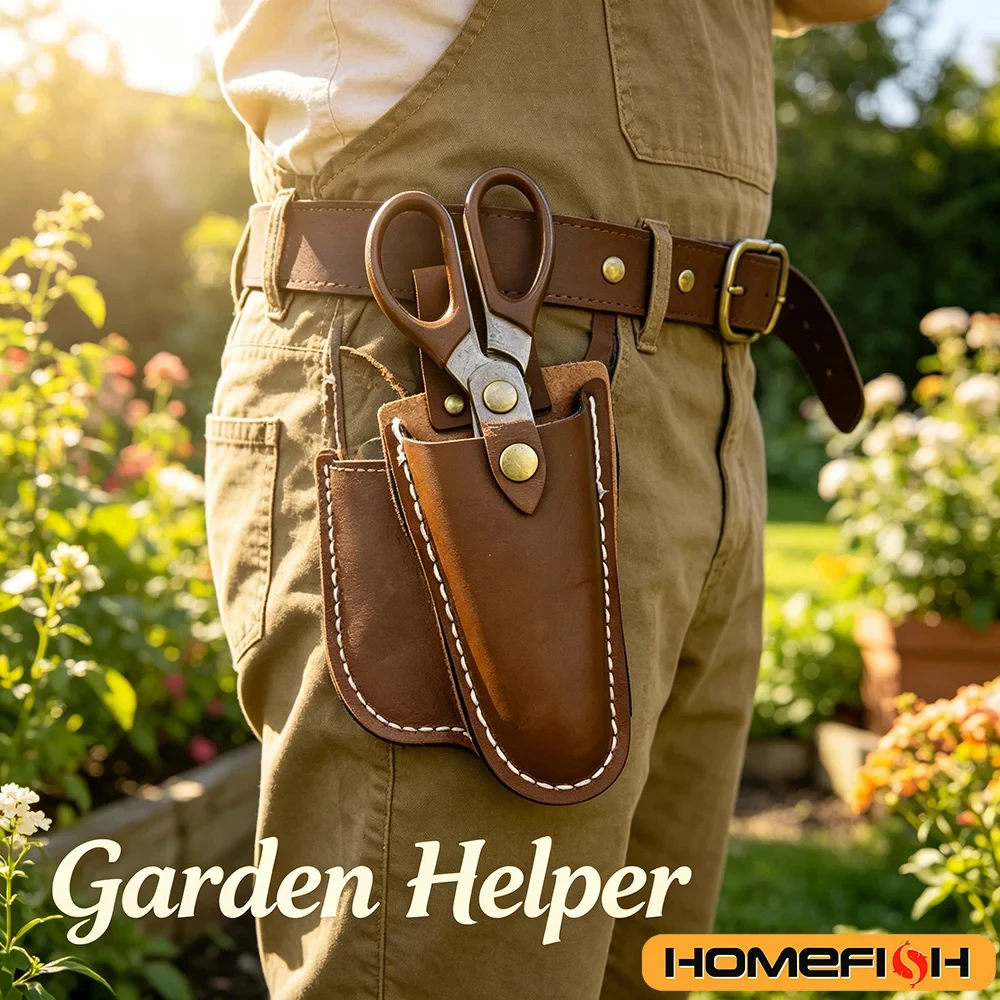 1PC Leather Gardening Pruning Tool Pouch Electrician Waist Holder with Portable Buckle Storage for Pliers Trimming Tools