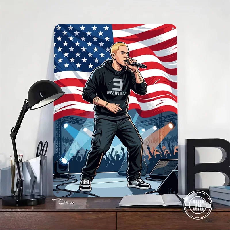 Eminem Performing on Stage Personalized 3D Textured Metal Poster Wall Art Tinplate Sign for Decor Room Luxury Decoration Home