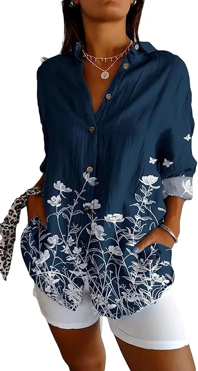 여름 여성 새 스타일 셔츠 탑 우아한 셔츠 3D 클래식 패션 인쇄 고품질 긴 소매 패션 플러스 사이즈 여성 셔츠