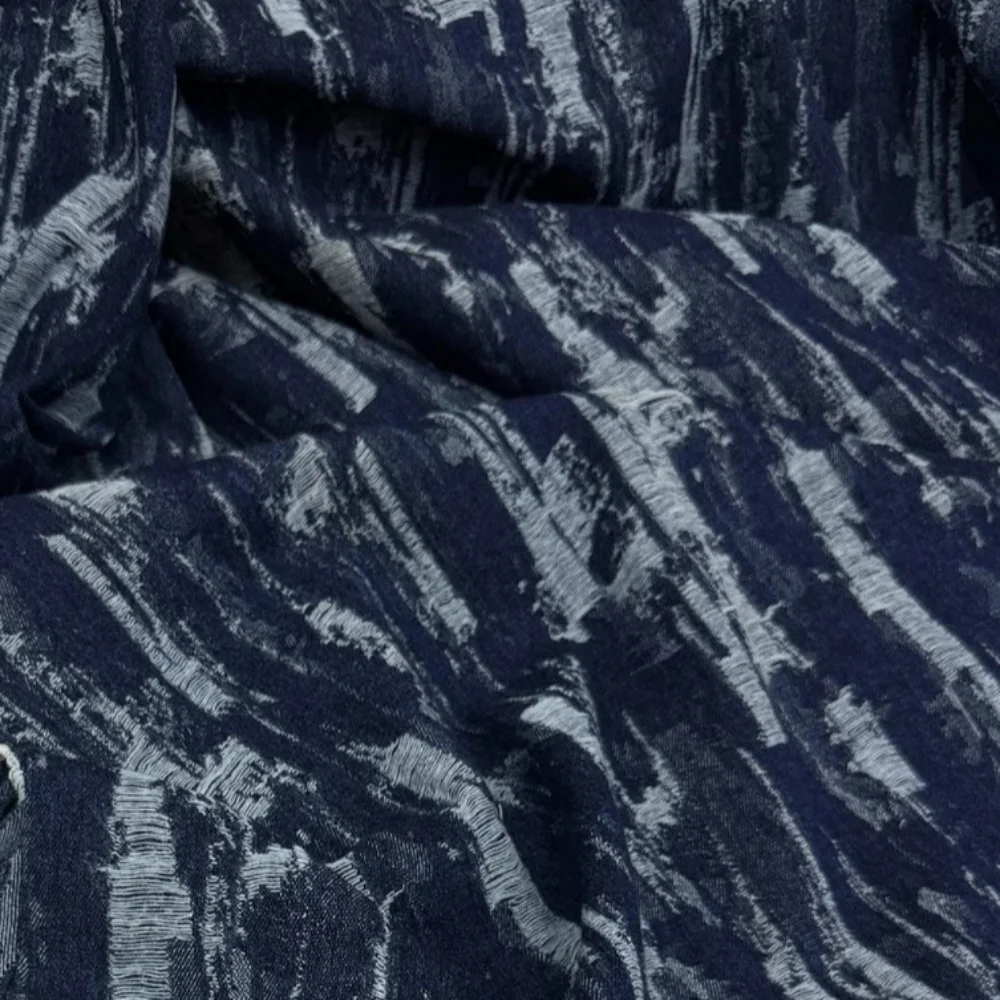 Perforated Striped Jacquard Cotton Denim Fabric Coat Skirt Graduation Design Fabrics for Diy Sewing Clothing Cloth
