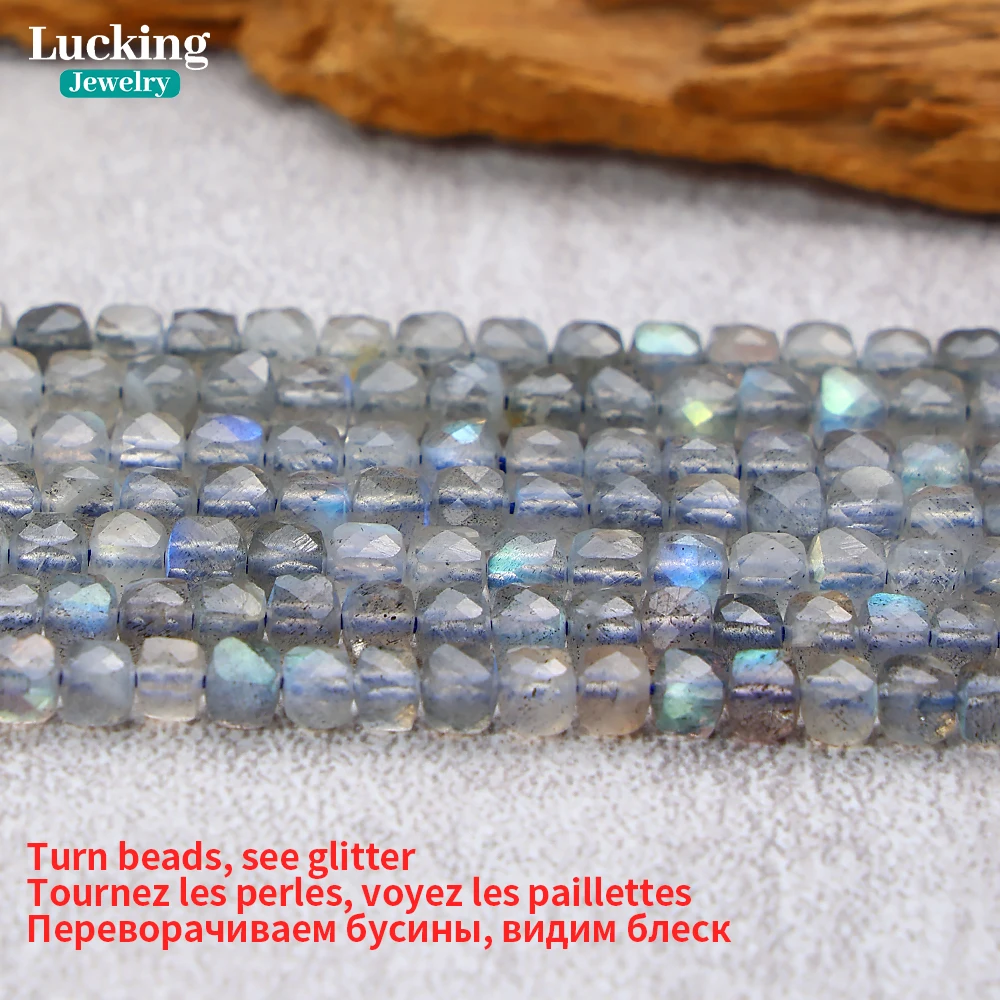 Perles Carrées à Facettes en Labrumen 100% Naturel, Accessoires pour Bijoux, Bracelet, Collier, 15 en Vrac, 2, 3, 4mm