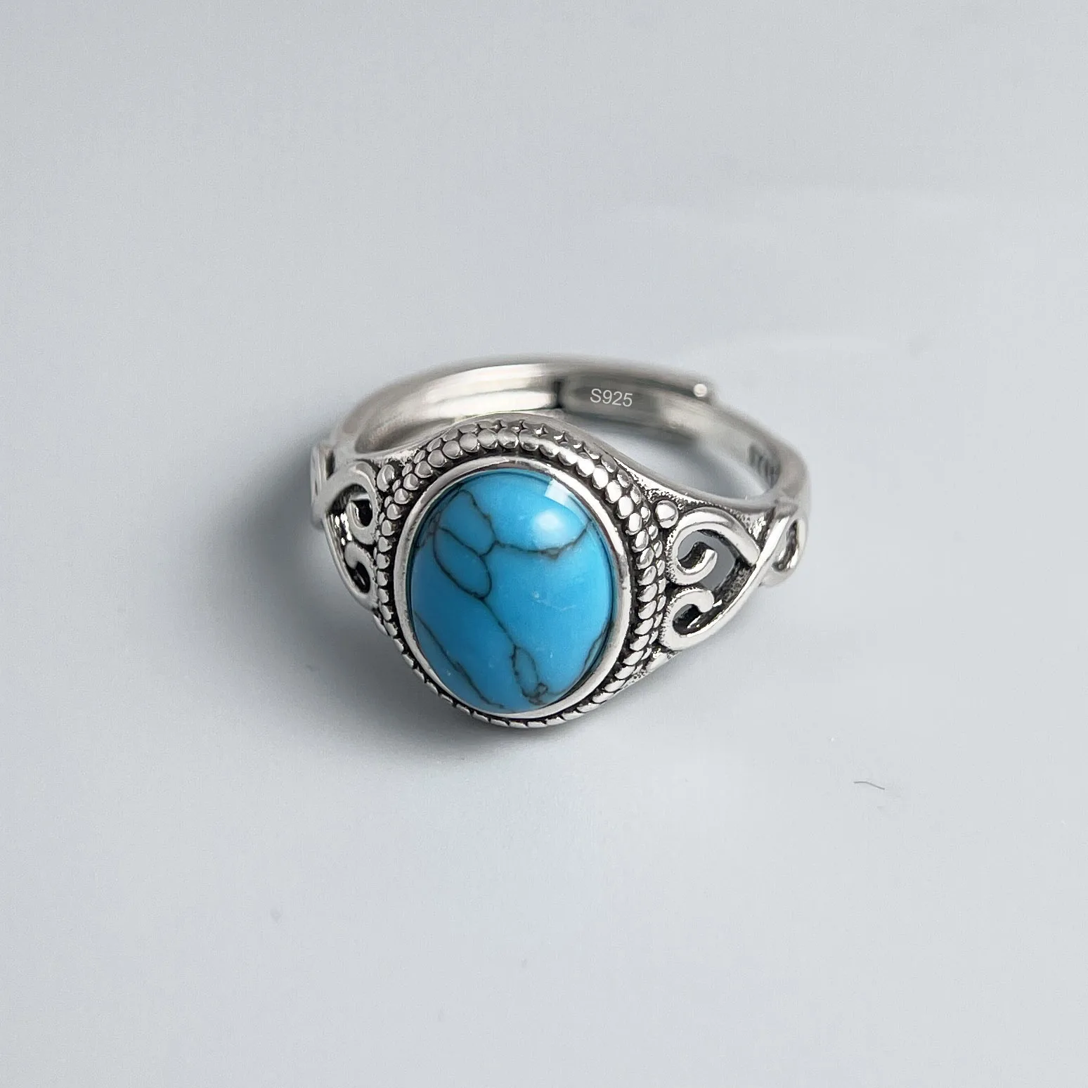 Couple's Minimalist Blue Stone 925 Sterling Silver Ring