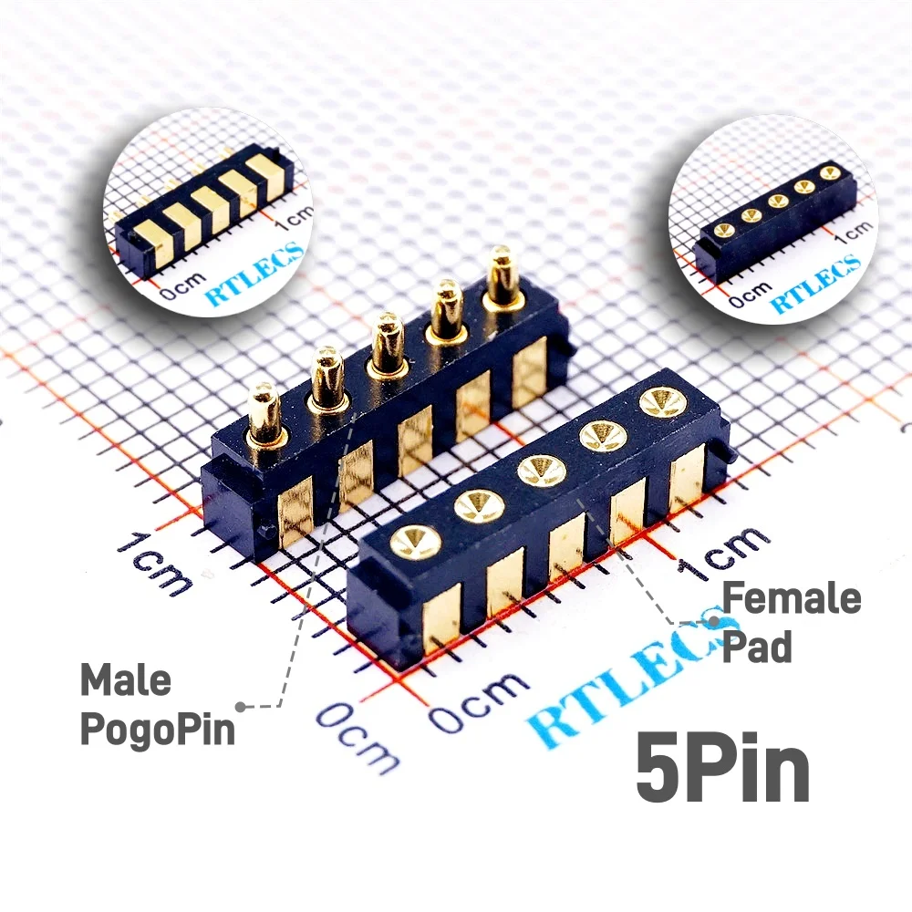 50 20 5 PCS SMT Spring-Loaded Pogo Pin Connector 1 2 3 4 5 Position 2.5 Grid 90 Degree Surface Mount Horizontal Single Row SMD