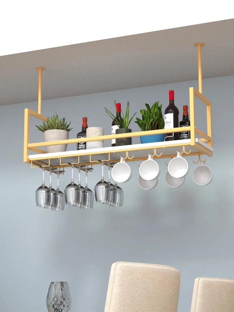 Iron bar counter hanger, inverted wine glass holder, suspended wine cabinet, wine holder, hanging storage rack, bar decoration