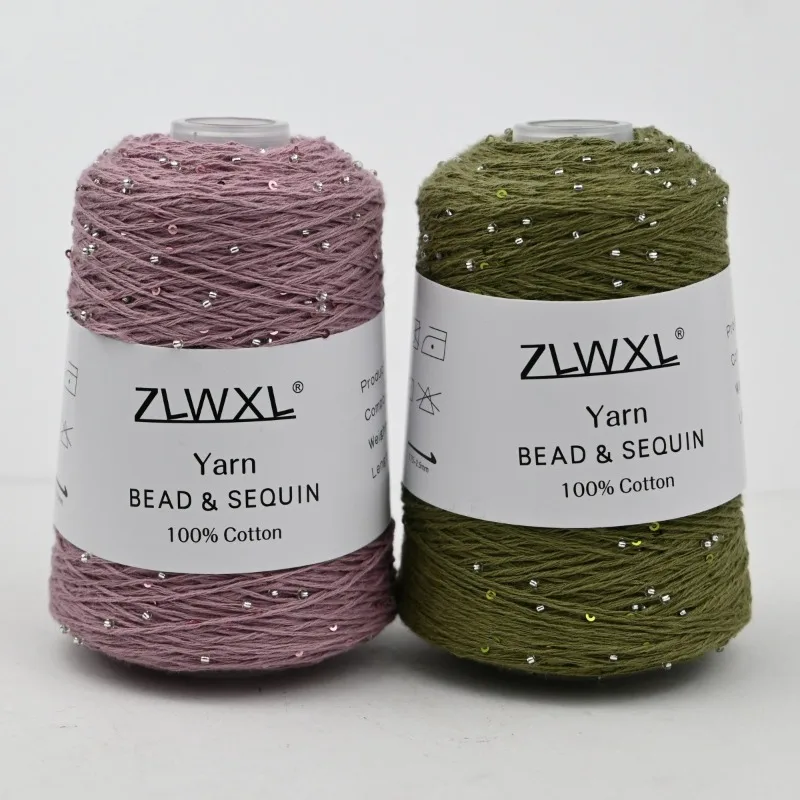 

100g 420M 2mm Sequin & Bead cotton yarn DIY Hand Woven Crochet Hollow Summer Shawl Jacket Yarn Ball Sequined Thread
