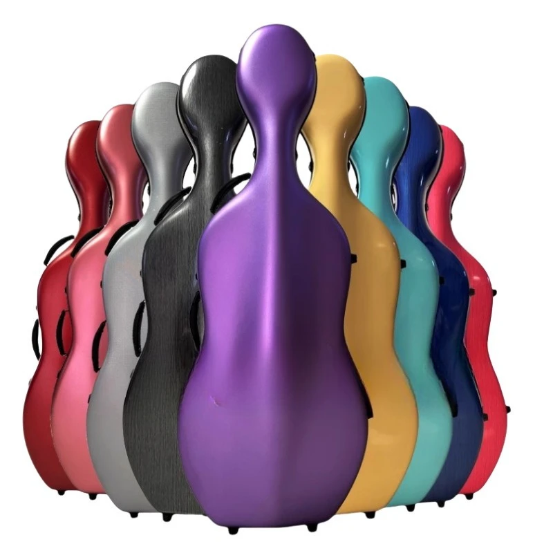 4/4 Stradivarius Pattern Carbon Fiber Cello Case, Waterproof Pressure Resistant Wheeled Portable Instrument Carrier