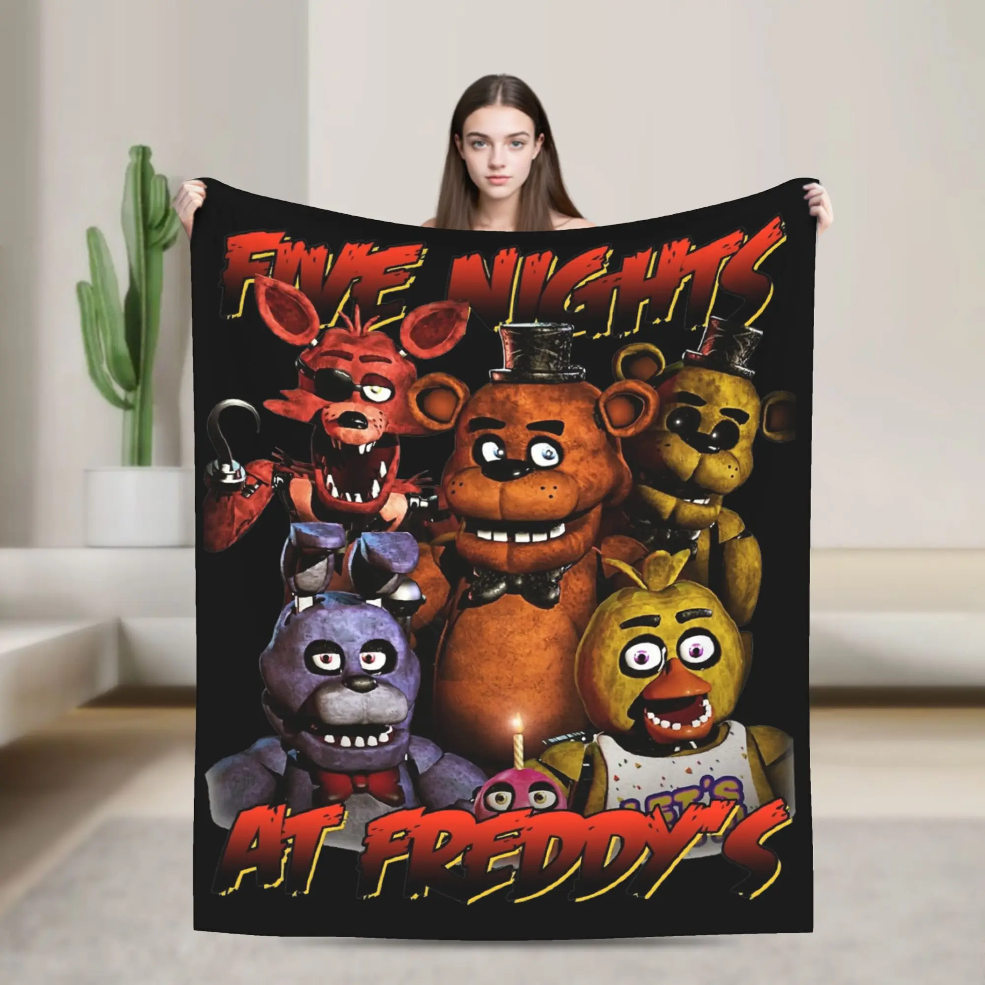 Five Nights Blankets Coral Fleece Plush Autumn/Winter Horror Halloween Multi-function Throw Blankets for Bed Bedroom Rug Piece