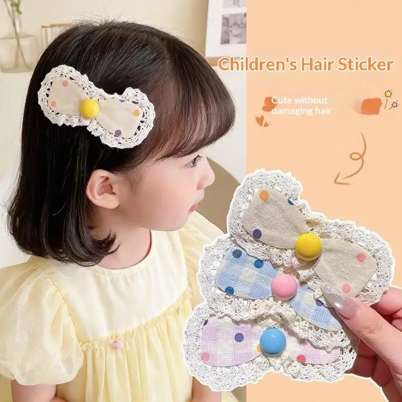 2 Stück koreanische Spitzenaufkleber, Haarspangen zum Sortieren von kaputten Haaren, Mädchen Lolita Blumenschleife, Baby-Pony-Sticker, Kinder-Haaraccessoires – Detail 2