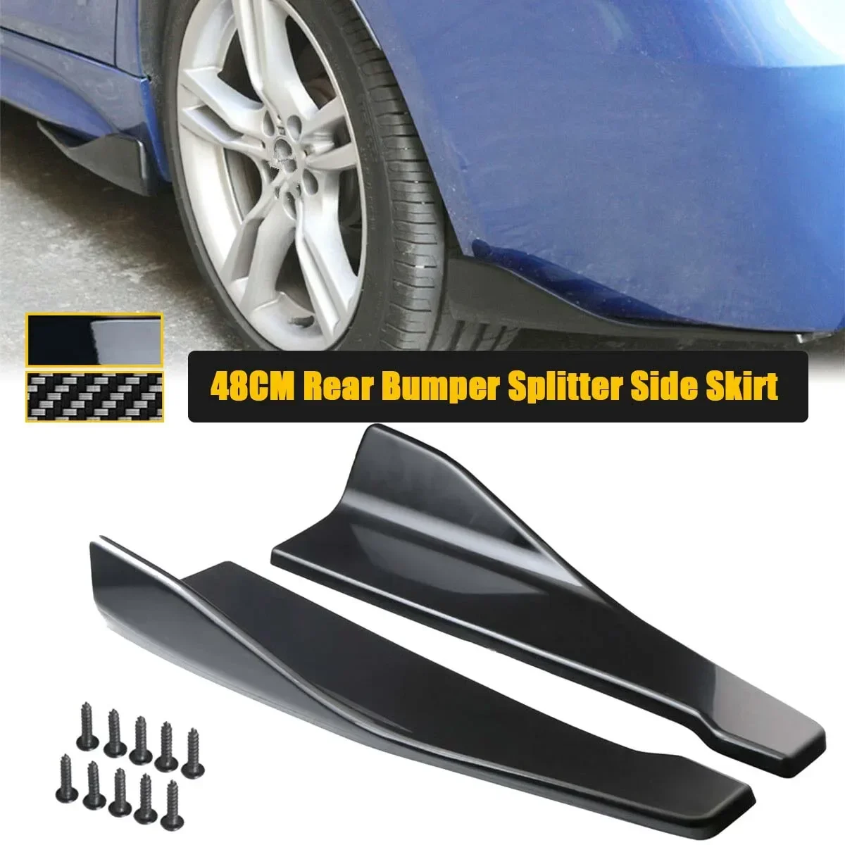 

48cm Rear Bumper Splitter Apron Canards Spoiler Side Skirt Rocker Extension Body Kit Cover Universal For Car Accessories Black