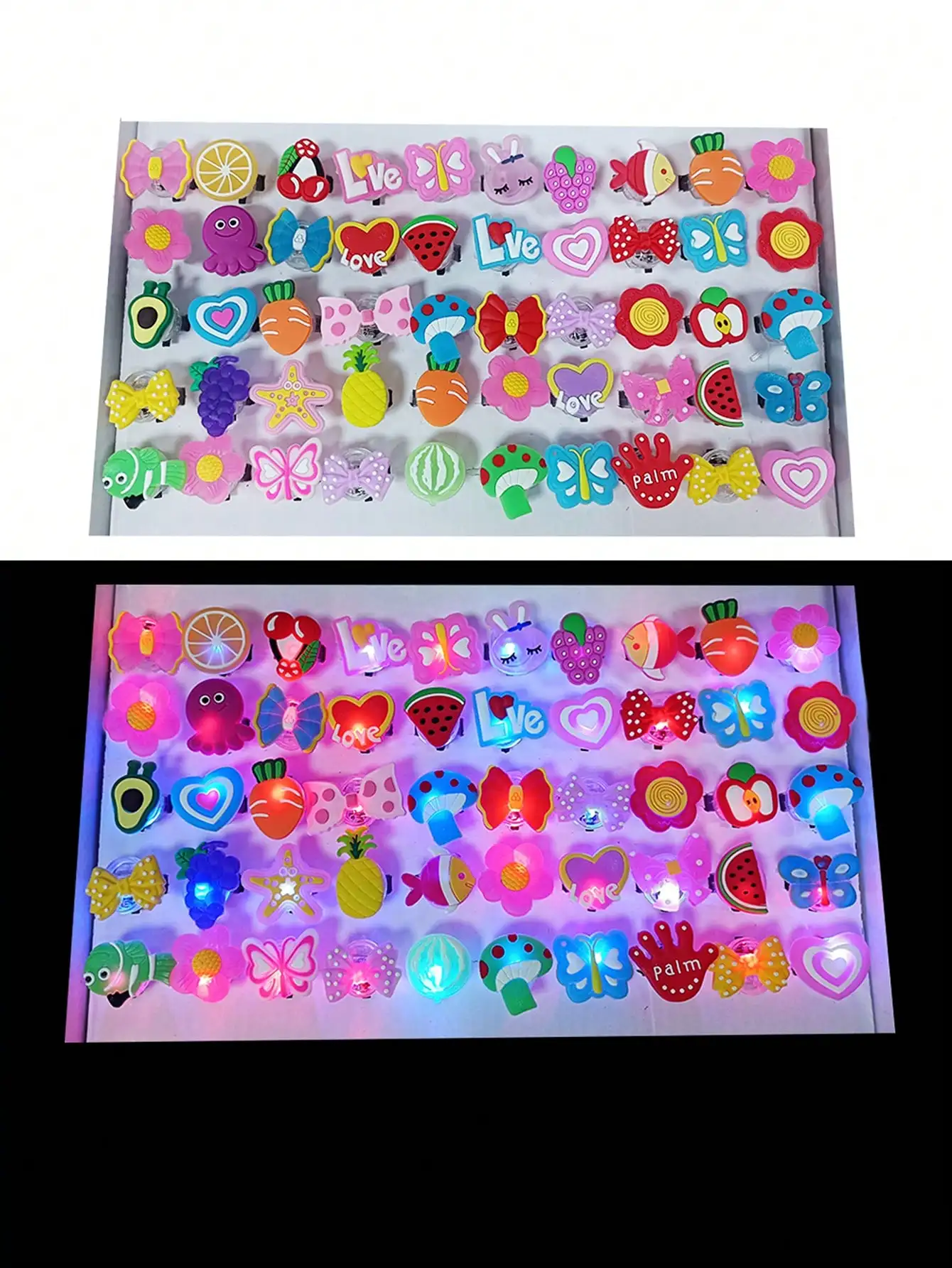 20/50 Stück Cartoon LED Leuchtende Fingerringe Tier- und Blumenmotiv Leuchtende Fingerringe Spielzeug Leuchtende Ringe Leuchten im Dunkeln Partyzubehör – Detail 6