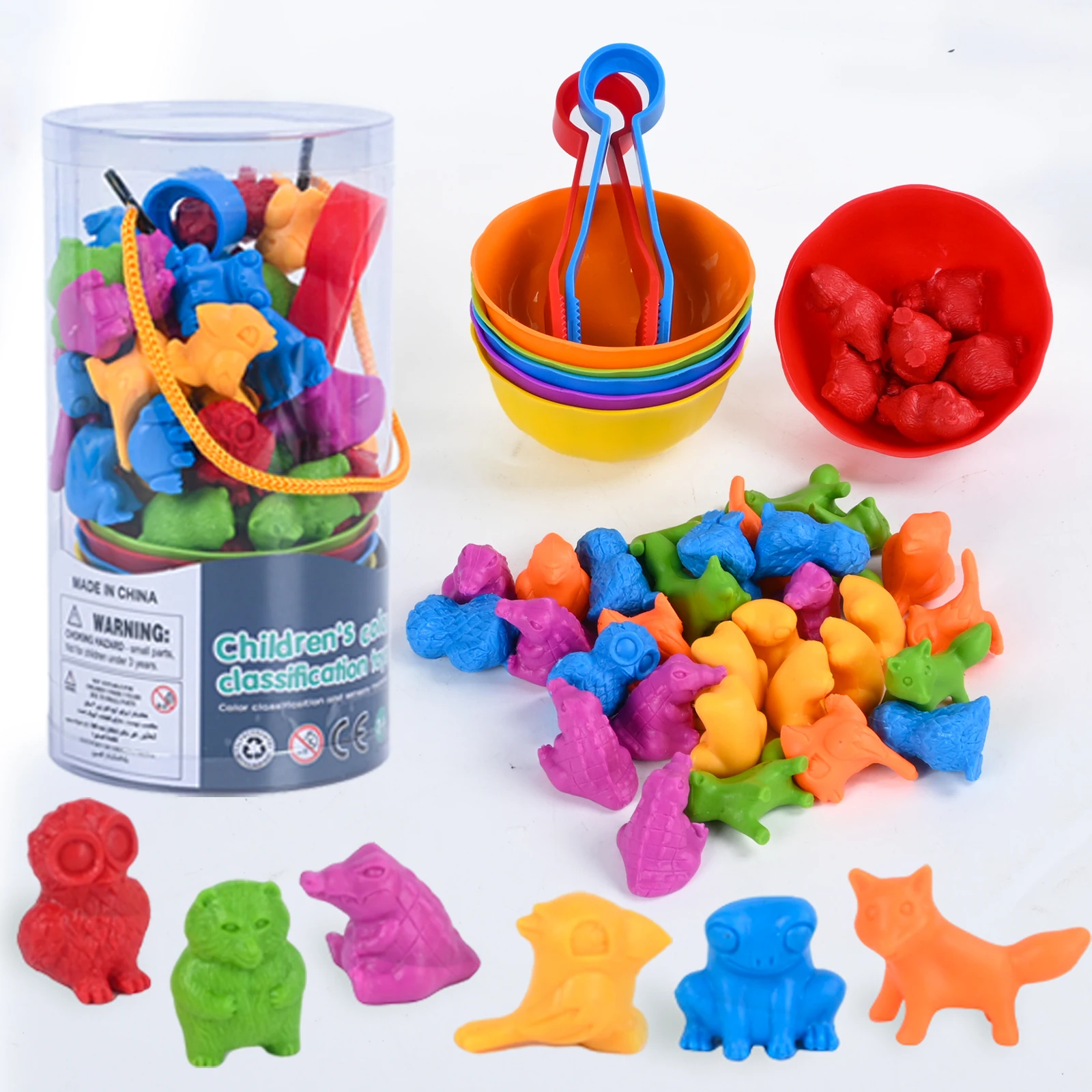 Materiał Montessori Tęcza Liczenie Zwierzęta Zabawka matematyczna Klasyfikacja kolorów zwierząt Gra dopasowująca Edukacja dzieci Zabawka sensoryczna