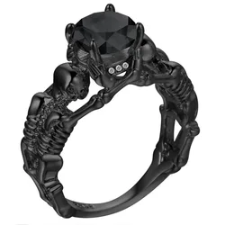 Gothic Style Promise Ring Inlaid Waterish Zirconia Horror Skeleton Wedding Ring Suitable for Men and Women