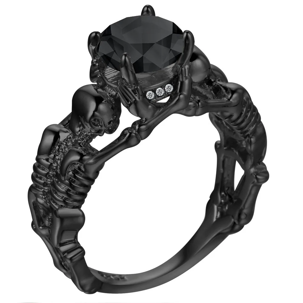 Gothic Style Promise Ring Inlaid Waterish Zirconia Horror Skeleton  Wedding Ring Suitable for Men and Women