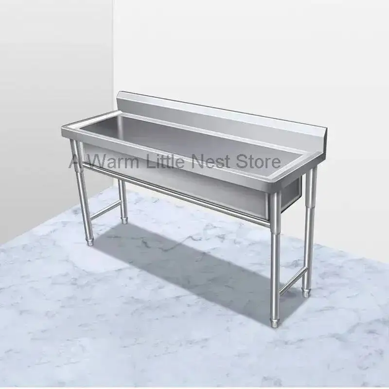 Commercial Stainless Steel Large Single-tank Floor-standing Dishwashing Kitchen Sinks for School Canteen Outdoor Washing Sinks