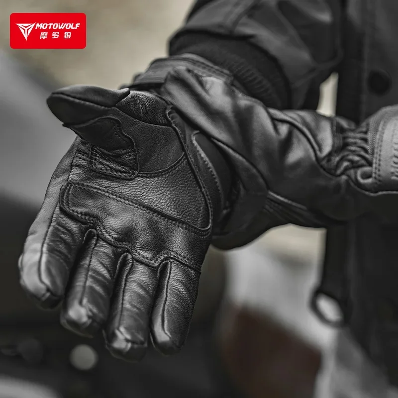 Motowolf Motorcycle Winter Cycling Windproof Warm Comfort Gloves Men's Women's Touch Screen Genuine Leather Thermal Moto Items