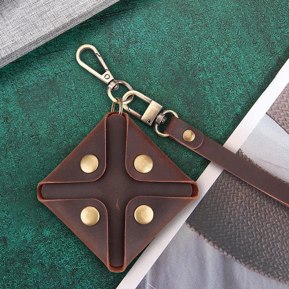 Mini Leather Coin Wallet Buffalo Leather Snap Button Earphone Cable Storage Bag