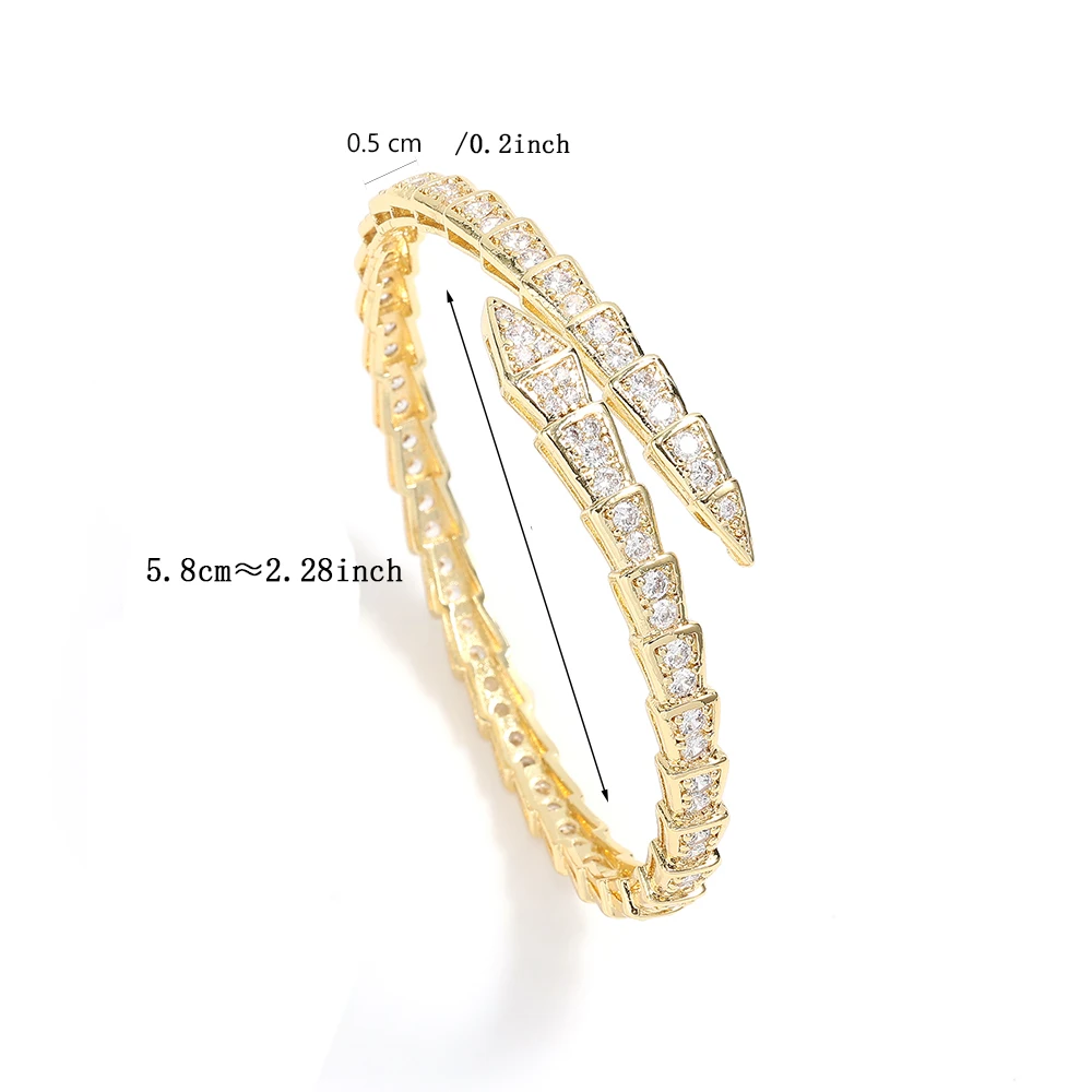 Fashion Snake Bone Cubic Zirconia Copper Metal Open Bracelet Women Men Couple Holiday Gift Bracelet Party Everyday Jewelry