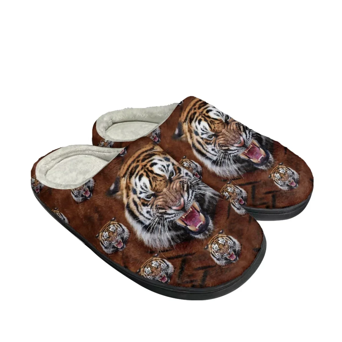 Zapatillas de interior con diseño de tigre para parejas, calzado plano cálido y cómodo de algodón, antideslizante, combina con todo, estampado a pedido, Invierno