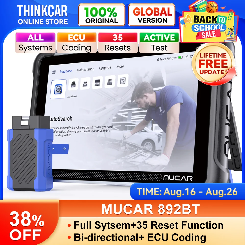 MUCAR 892BT Global Version Car OBD2 Diagnostic Tool DOIP CANFD Bi-directional ECU Coding 35 Resets Scanner Lifetime Free Update