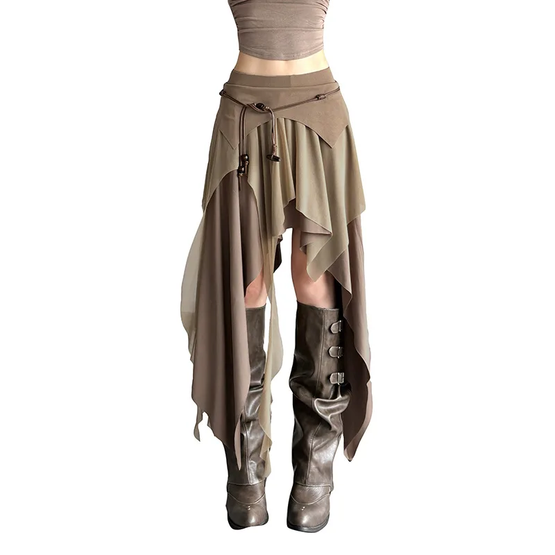 

Новинка 2026: Элегантные асимметричные длинные юбки для женщин в винтажном стиле, однотонные, с разрезом по низу, с высокой талией, повседневные, простые, для уличного стиля