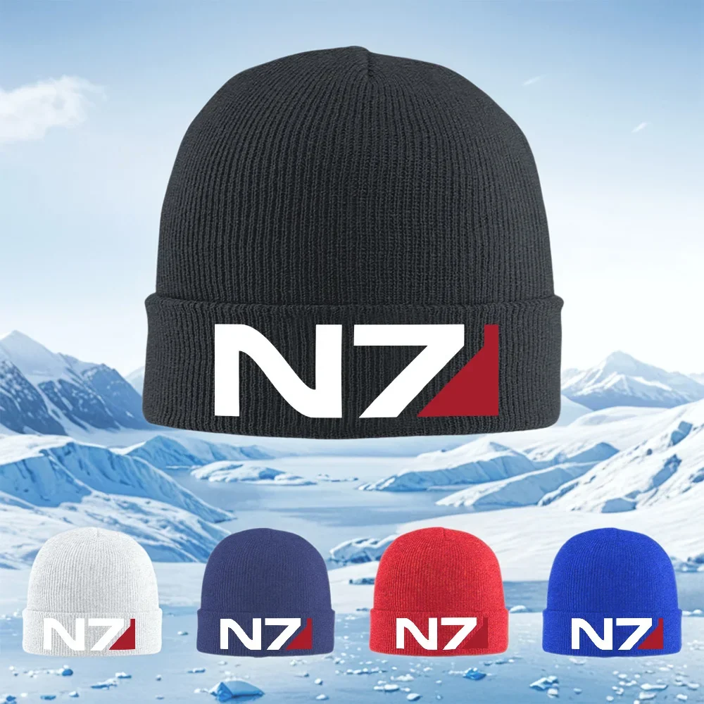 2026 White N7 black background red area Men Women Unisex Knitted Hat Beanie Pullover Cap Winter Thermal Warm Christmas Outdoor C