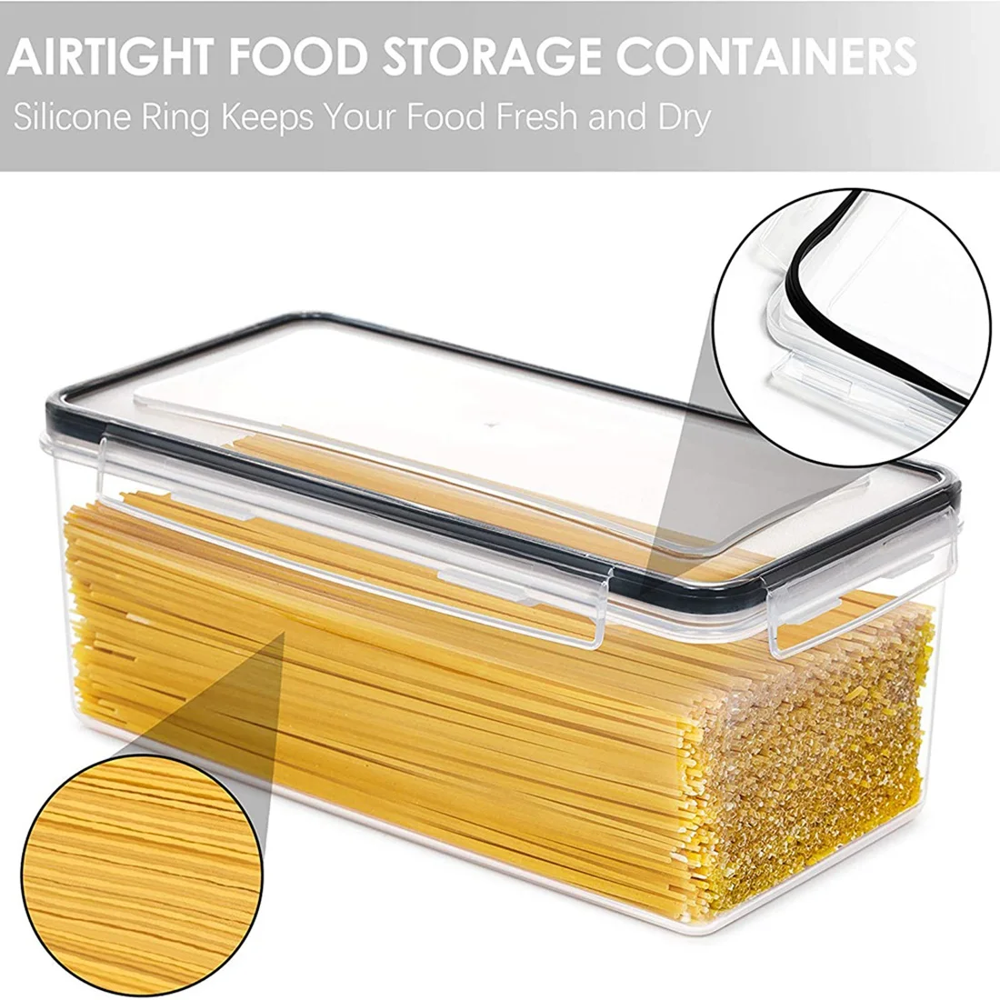 A11I Airtight Food Storage Containers With Lids 4PCS Set 3.2L,Plastic Spaghetti Container For Pasta And Long Noodles, Storage