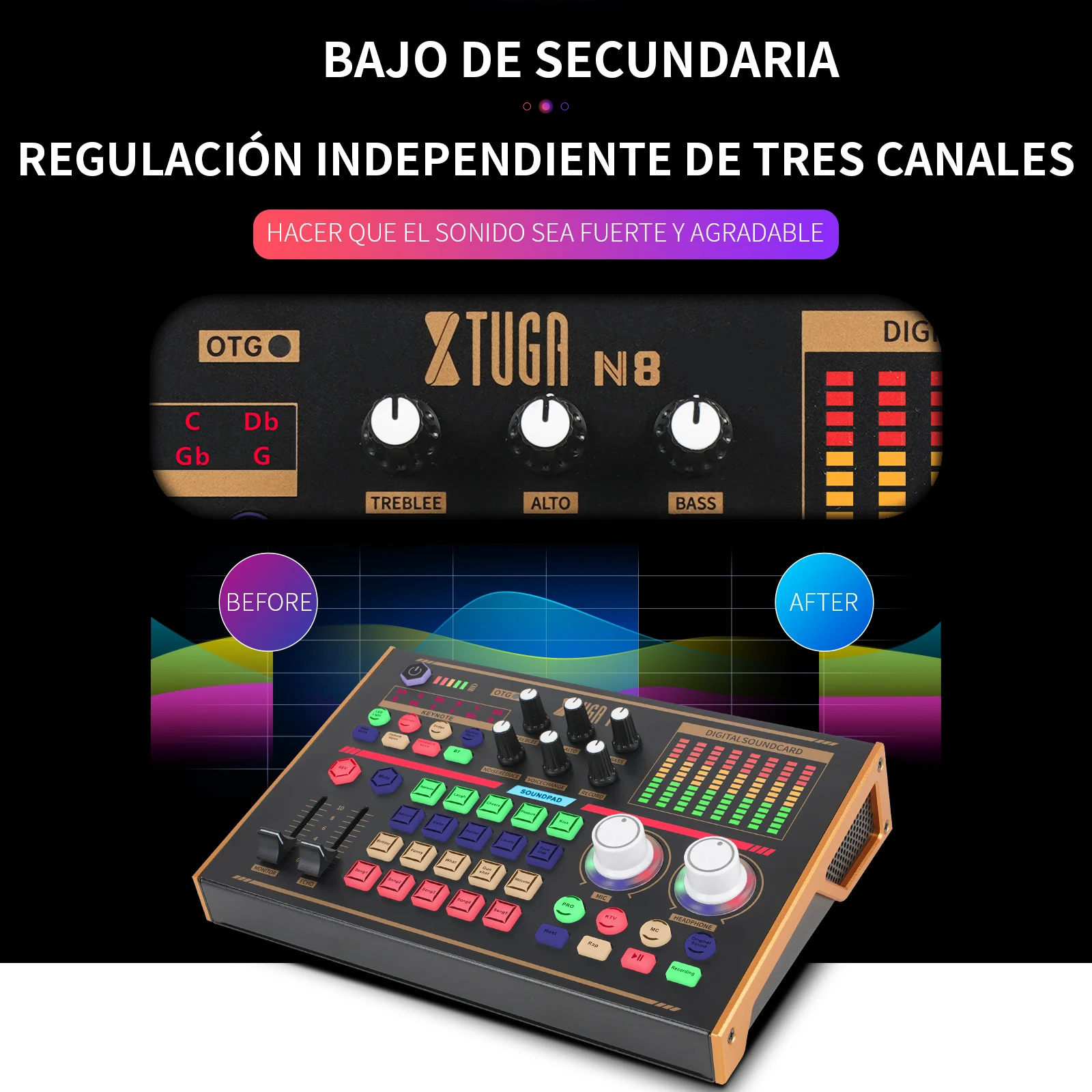 عشرة عناصر TLF Xtuga N8 48 فولت USB BT مجموعة ميكروفون حي لتسجيل الموسيقى o خلاط بطاقة الصوت مع وظيفة إلغاء الضوضاء لـ