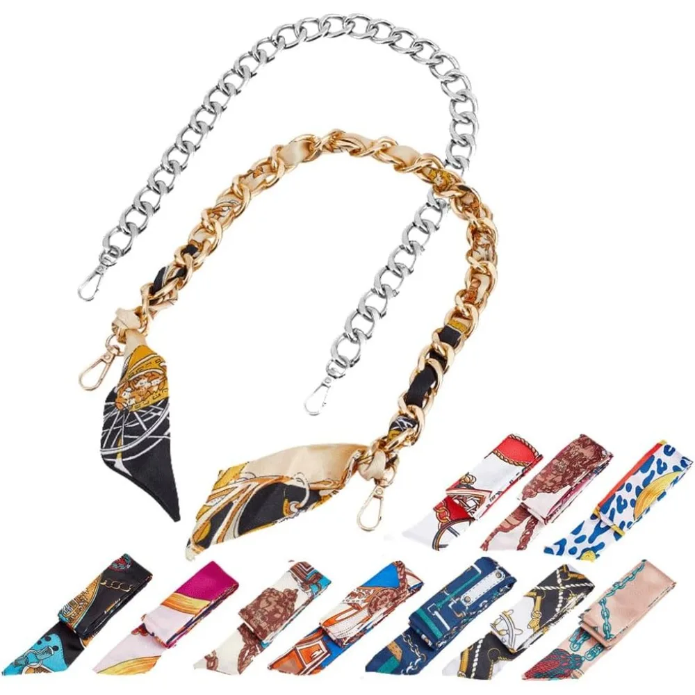 

2 шт. 23,5 "шелковый шарф, металлический ремешок для кошелька, сменная цепочка для сумки, аксессуары, декоративные ремни-цепочки для сумок
