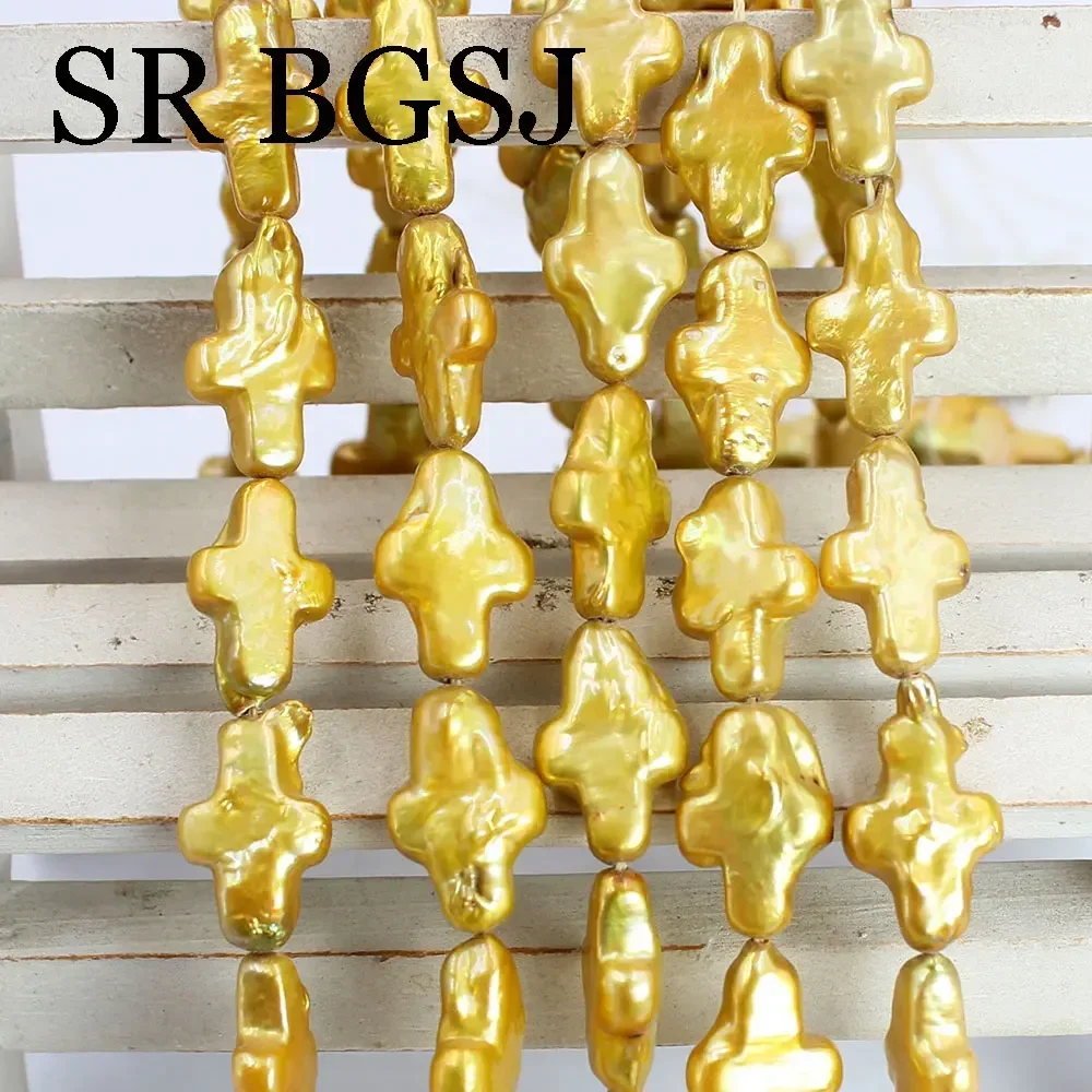 9x14mm 14inch Yellow Cross Natural Freshwater Wholesale  Jewelry Making Pearl Loose Beads